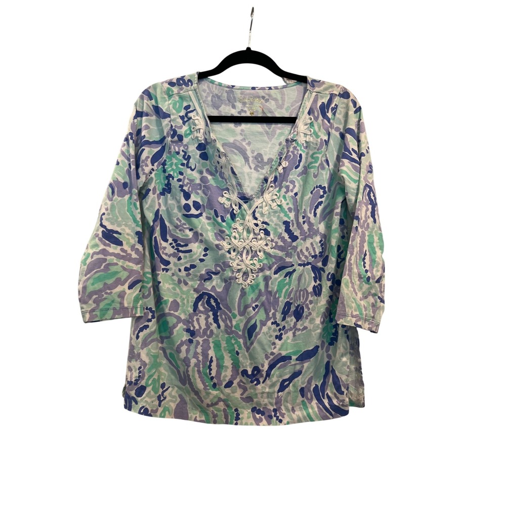 Lilly Pulitzer for Target Mint Green Lavender Blue Printed V-Neck Tunic